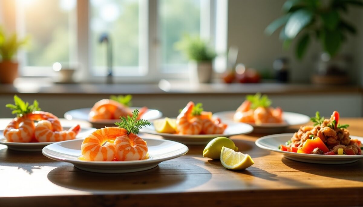 Quelle portion de crevettes prévoir par convive pour chaque type de repas ?